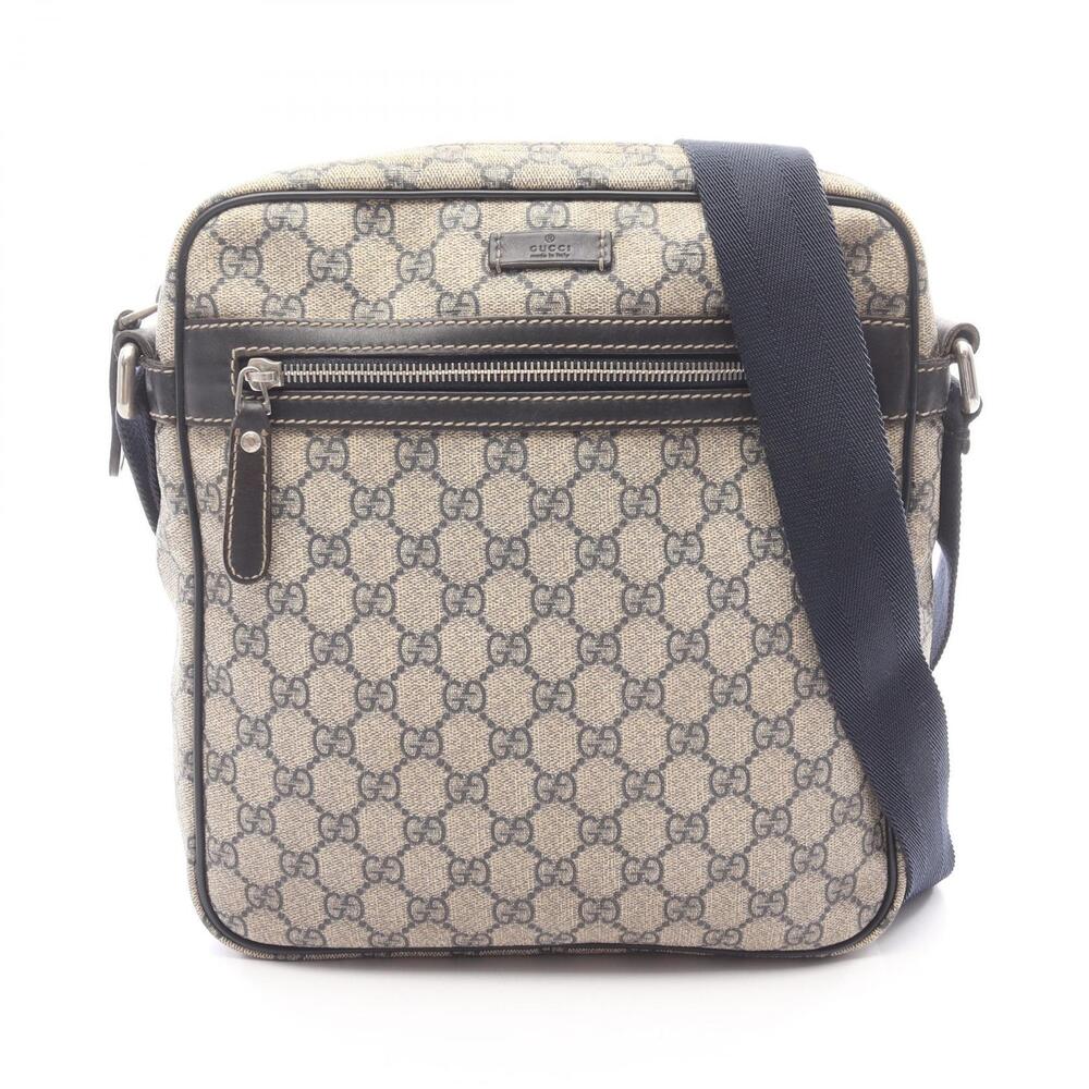 Gucci GG Supreme Shoulder Bag Canvas Leather Beige Cream Navy Blue